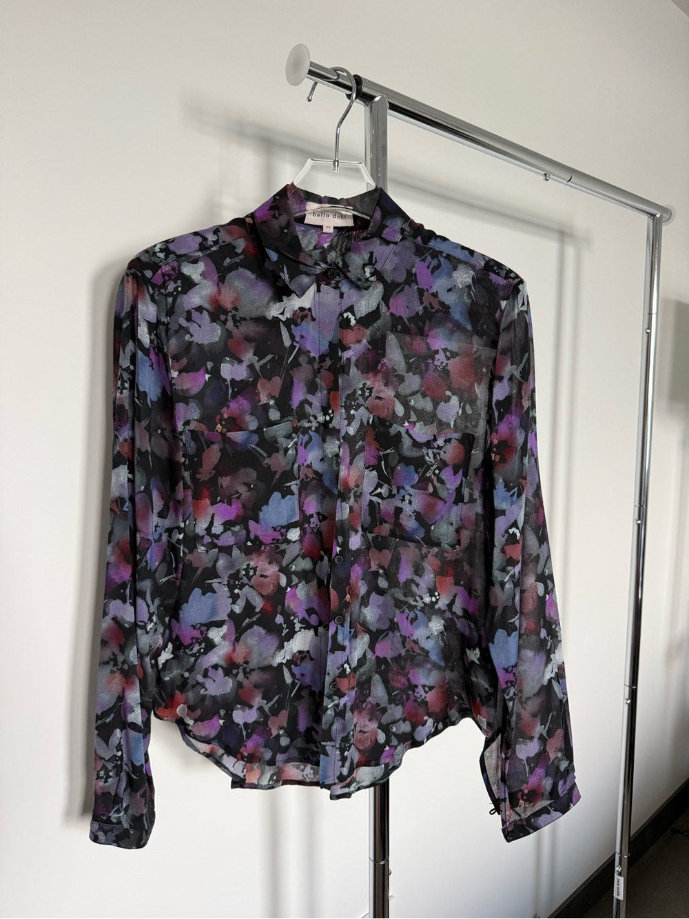 Bella Dahl Black Floral Sheer Button-Up Blouse